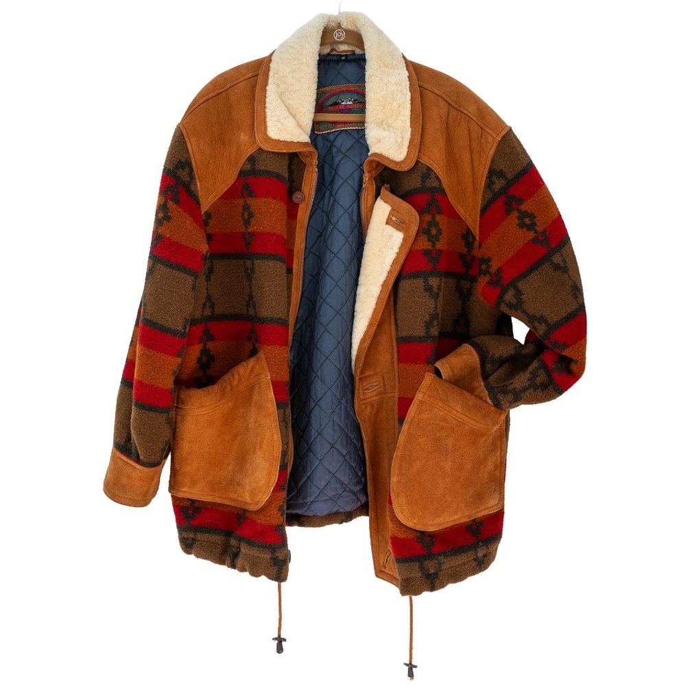Vintage Southwestern Cowboy Ranch Jacket XL/XXL – 100% Wool & Suede Leather